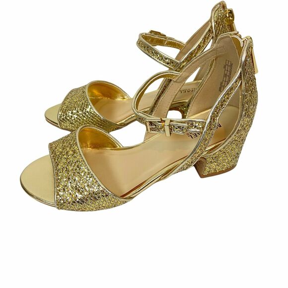 Michael Kors Sandals Metallic Gold Sparkle Women's Gemini Jones Ankle Strap sz 4 - Picture 3 of 16